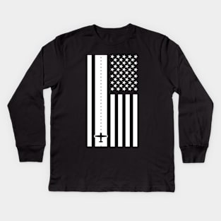 Airplane Pilot & American Flag - Airport Runway Kids Long Sleeve T-Shirt